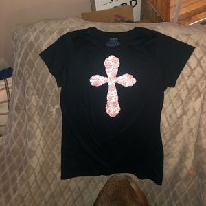 Black T-shirt with Red Cross appliqué